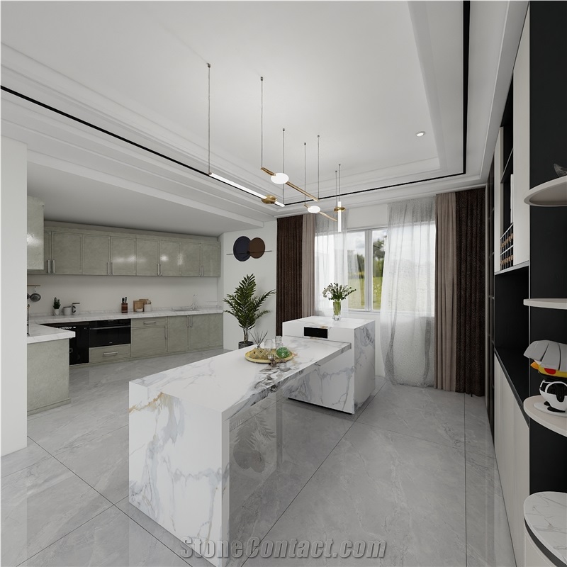 More Stylish Oriental Gold Rhyme Sintered Stone Kitchen Island Tops