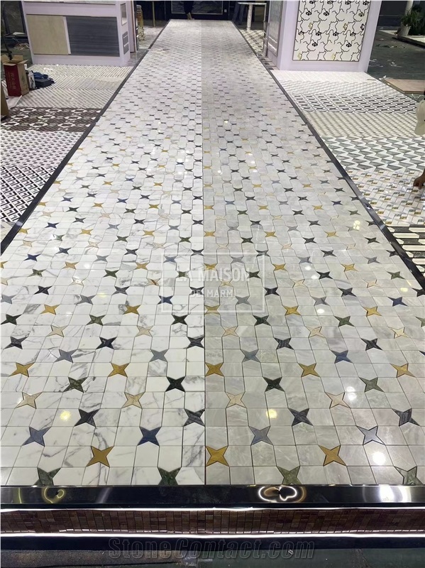 Designed Pattern Waterjet Natural Marble Customized Mosaic