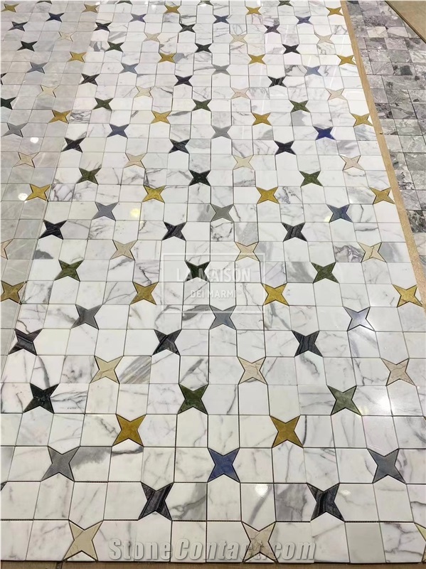 Designed Pattern Waterjet Natural Marble Customized Mosaic