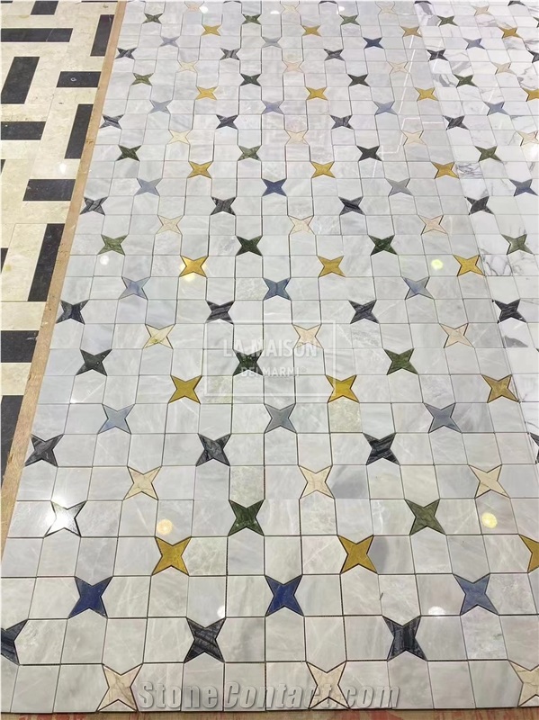 Designed Pattern Waterjet Natural Marble Customized Mosaic
