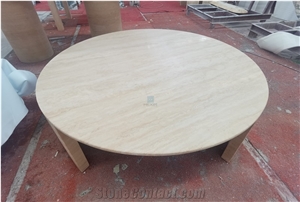 Roman Travertine Round Coffe Table, Side Tabole With Stands
