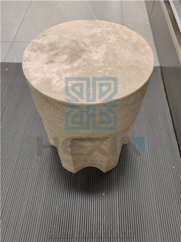 Roman Travertine Round Stool