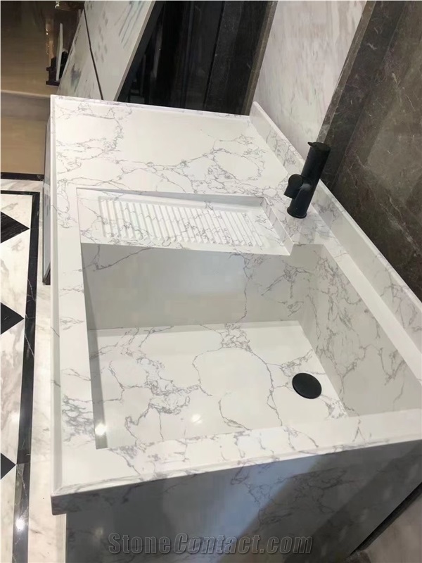 Calacatta White Quartz Slabs, Engineered Stone