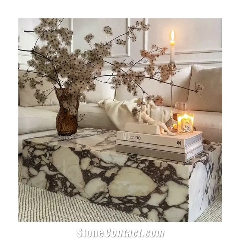 Natural Stone Plinth Calacatta Violet Marble Coffee Table