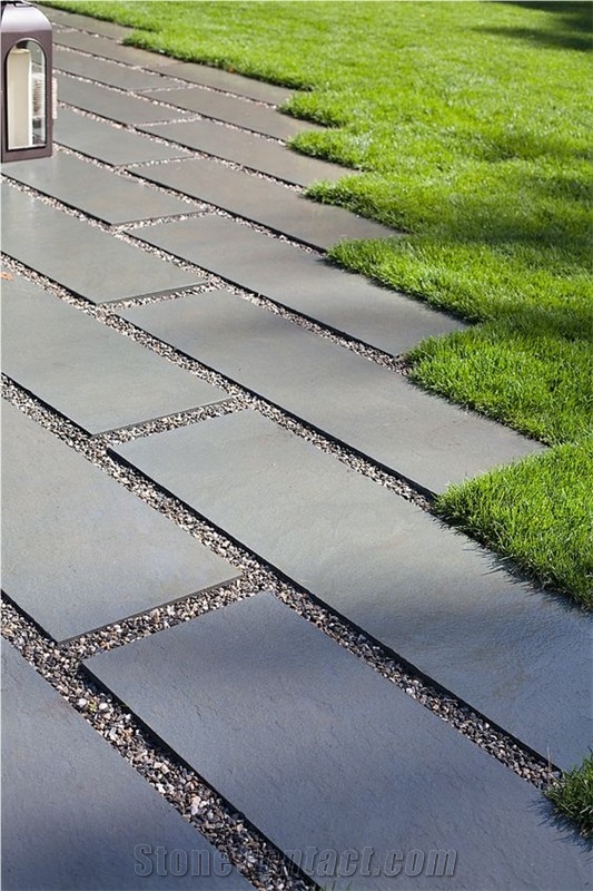 Grey Pietra Verde Paving Tiles Leathered