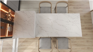 Dinning Table White Grey Quartz Color Calacatta White Quartz