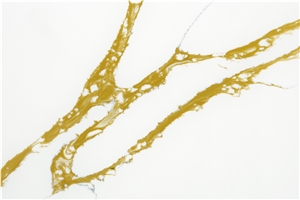Golden Veins White Calacatta Quartz Slab