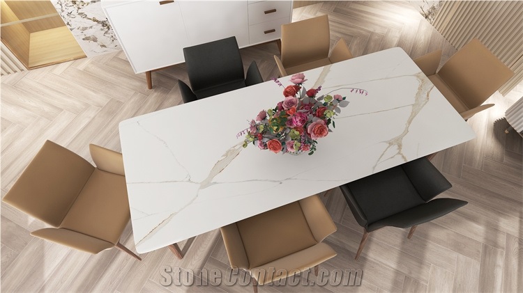 Leather Surface Calacatta Gold Quartz Table Top