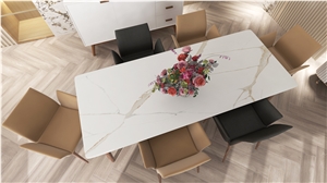 Leather Surface Calacatta Gold Quartz Table Top