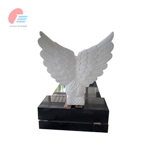 Black Granite Monument With Marble Carved Praying Angel Statue