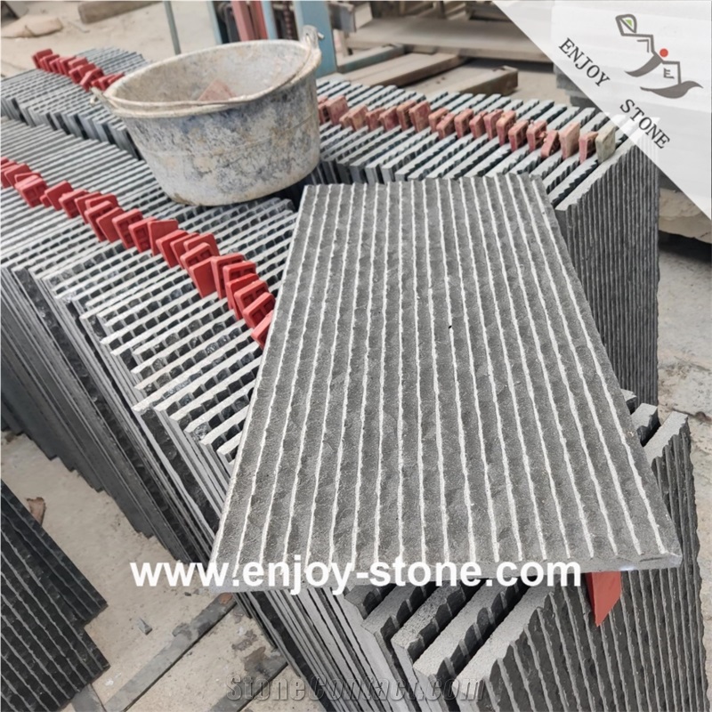Half Planed ZP Black Basalt Slabs For Wall And Floor