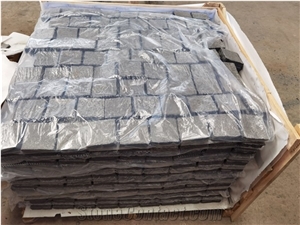 Black Pearl Granite G684 Cobblestone Pavers On Mesh Net