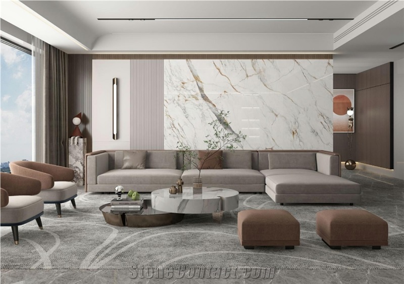 Carve Fish Maw Gold Artificial Sintered Stone Slab For Floor