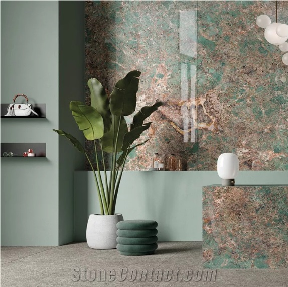 Green Large Format Sintered Stone Slabs For Wall Decorate