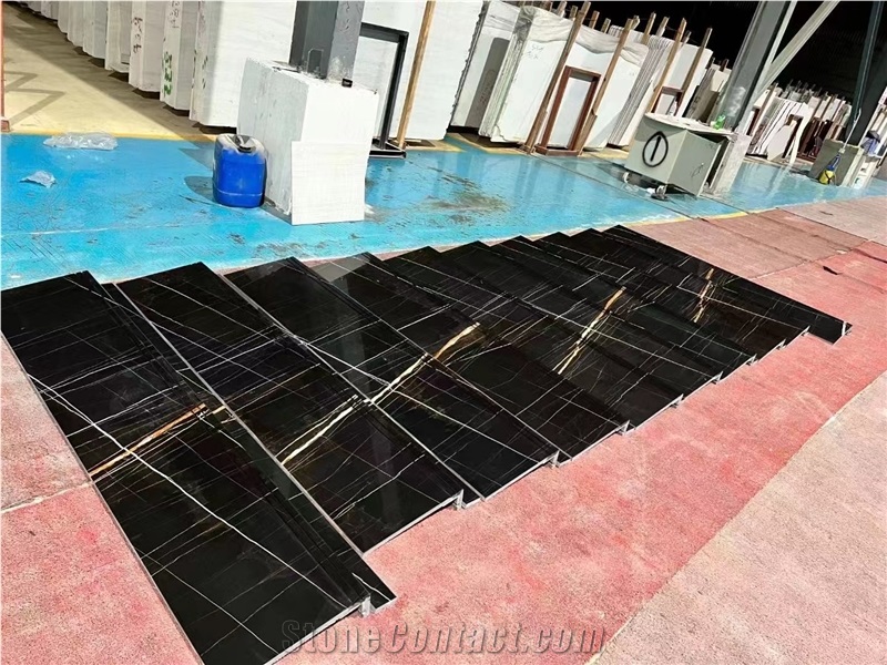 Sahara Noir Marble Stairs Cases For Interior Decoration