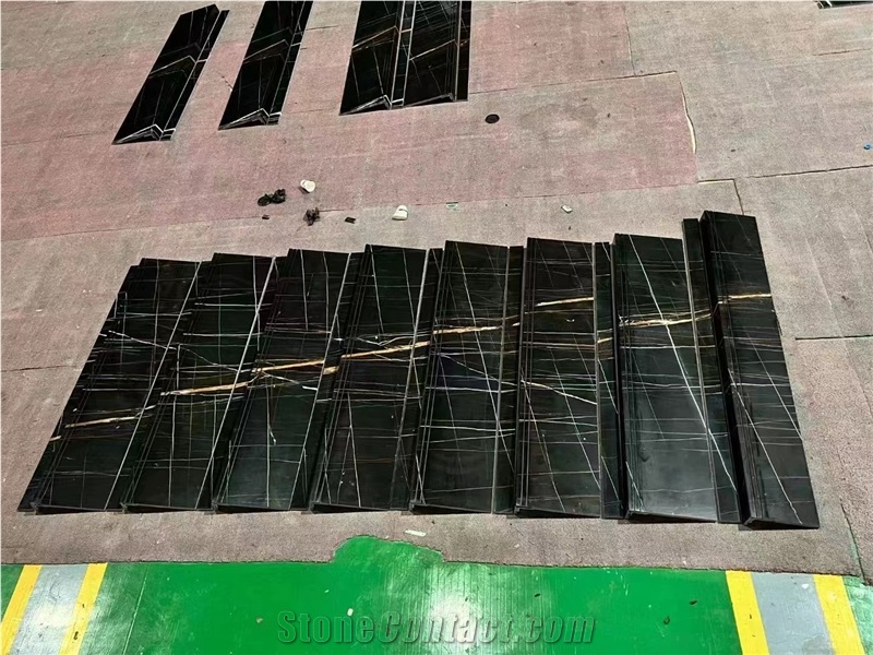 Sahara Noir Marble Stairs Cases For Interior Decoration