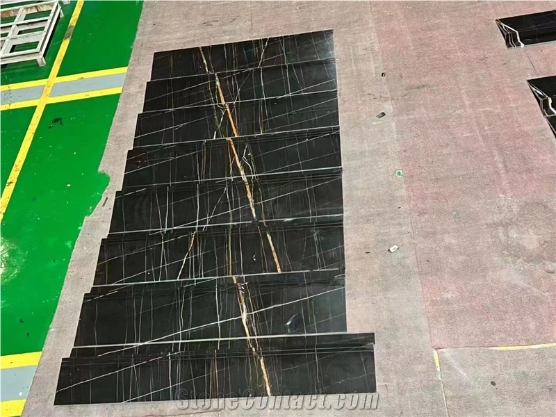 Sahara Noir Marble Stairs Cases For Interior Decoration