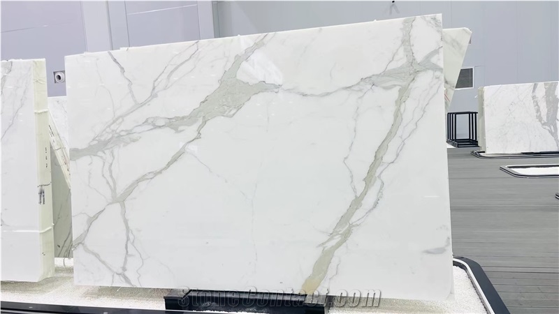 Italy Calacatta Cream White Marble  Subway Tiles Slab