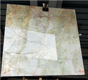 Luxury Natural Stone Luster Bright Green Onyx Slabs