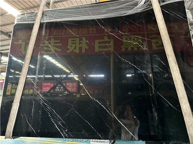 China Black Nero Marquina White Vein Marble Slabs Tiles