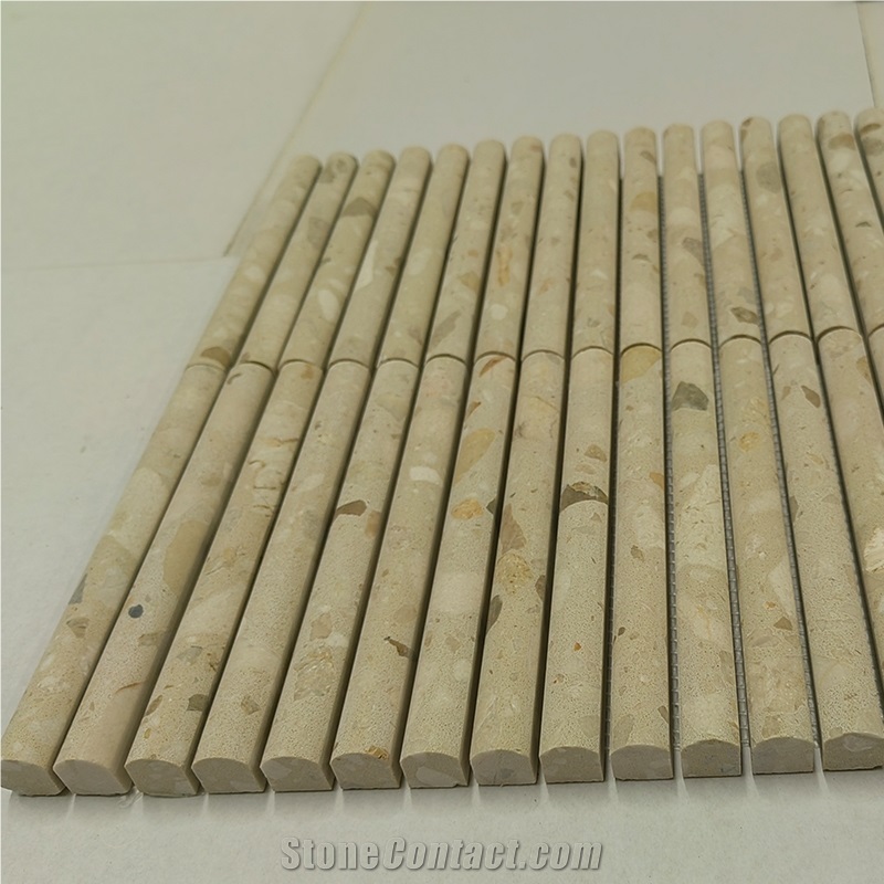 Beige Terrazzo 3D Flute Half Bullnose Mosaic Tile