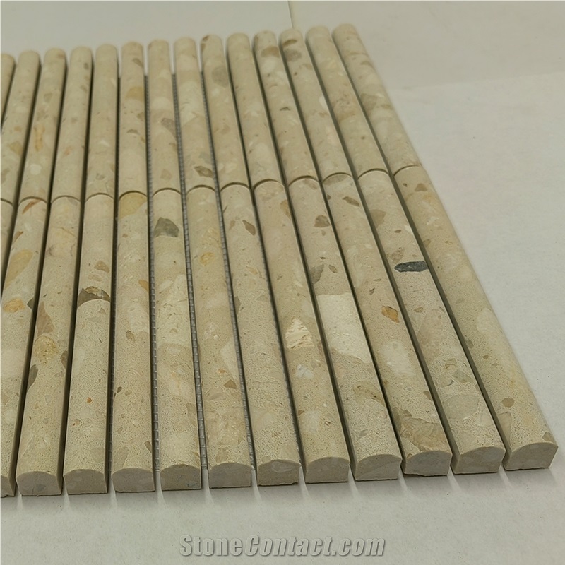 Beige Terrazzo 3D Flute Half Bullnose Mosaic Tile