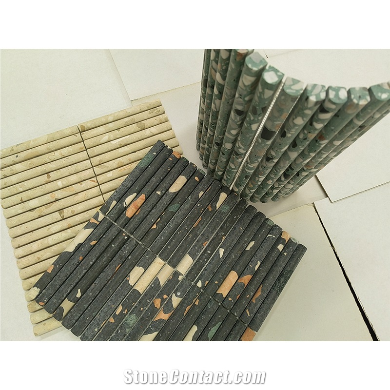 Beige Terrazzo 3D Flute Half Bullnose Mosaic Tile