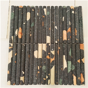 Black Terrazzo Flute Mosaic Tile Wall Tiles
