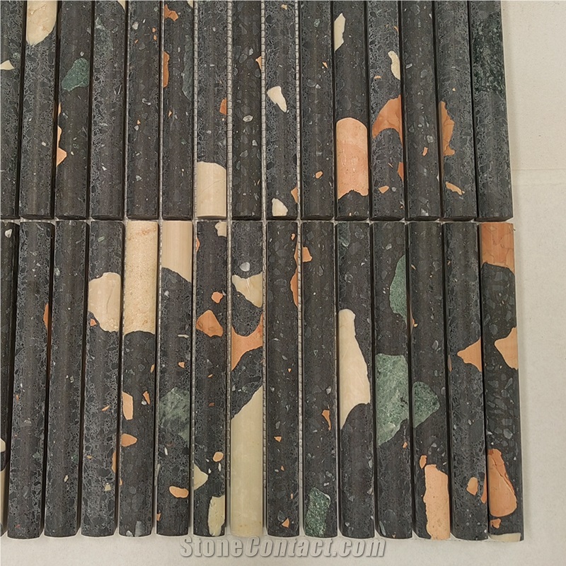 Black Terrazzo Flute Mosaic Tile Wall Tiles