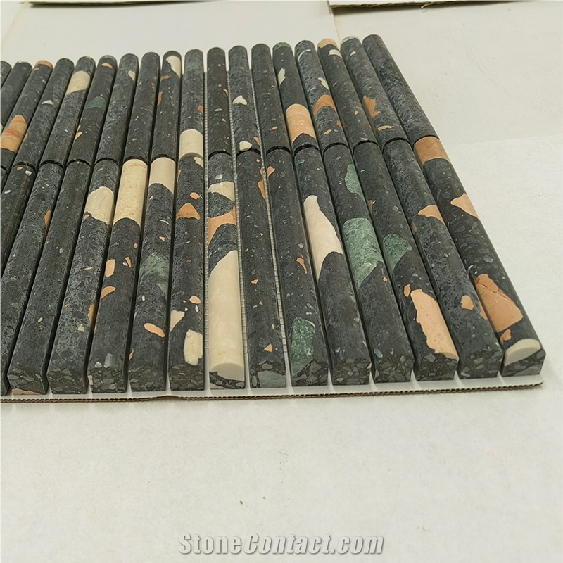 Black Terrazzo Flute Mosaic Tile Wall Tiles