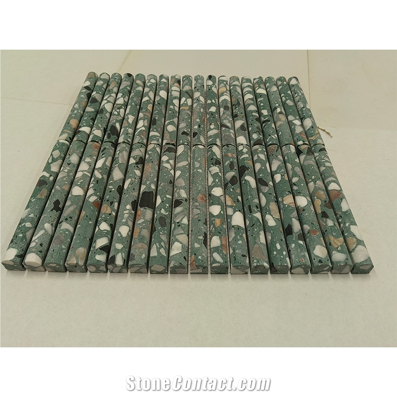 Green Terrazzo Flute Concave Mosaic Tile