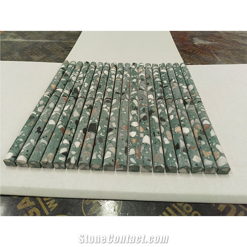 Green Terrazzo Flute Concave Mosaic Tile
