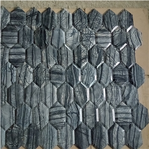 Antique Wood Black Marble Bevel Hexagon Mosaic Tile