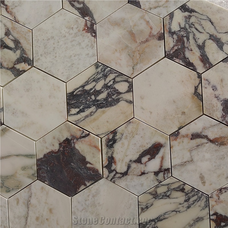 Bvlgari Marble Calacatta Viola Honed Hexagon Mosaic Tiles