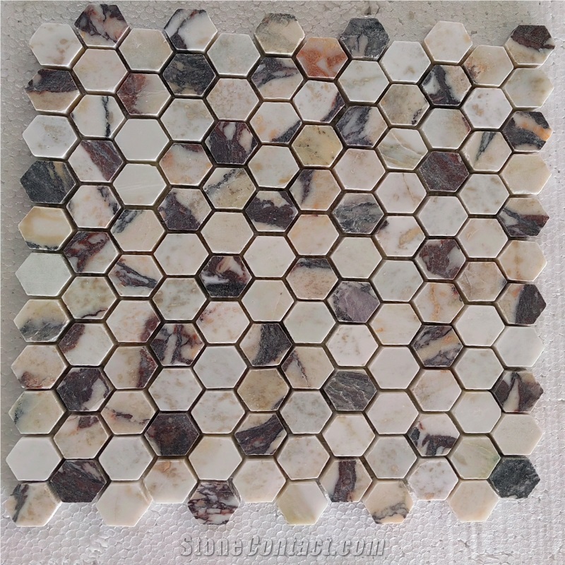 Bvlgari Marble Calacatta Viola Honed Hexagon Mosaic Tiles