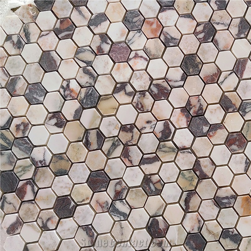 Bvlgari Marble Calacatta Viola Honed Hexagon Mosaic Tiles