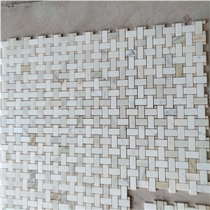 Calacatta And Crema Marfil Marble Basket Weave Mosaics