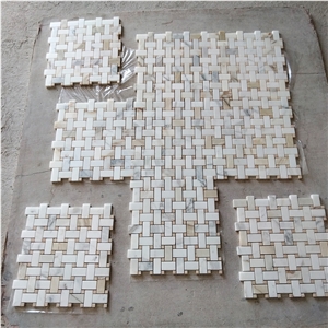 Calacatta And Crema Marfil Marble Basket Weave Mosaics
