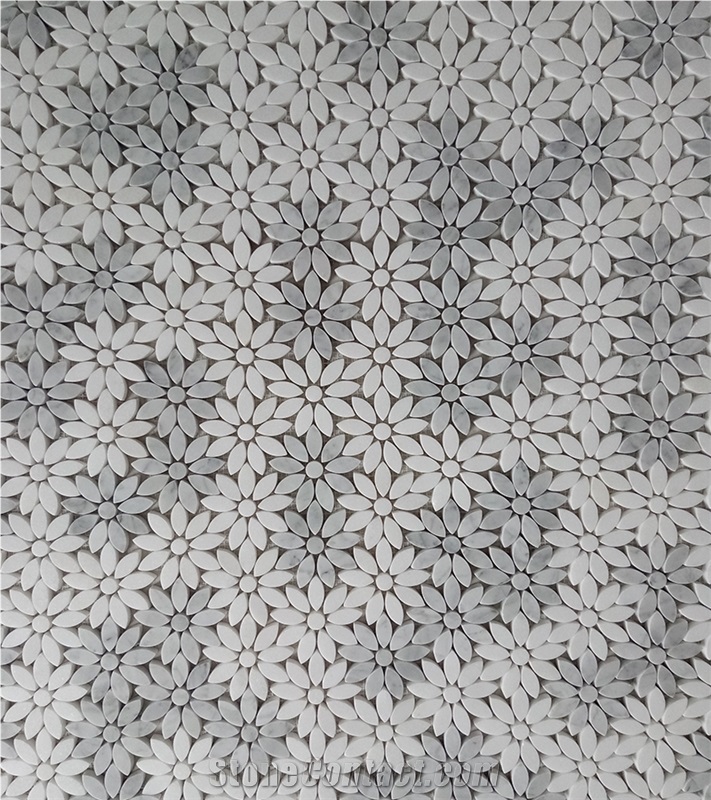 Carrara White Marble Daisy Flower Mosaic Art Tiles