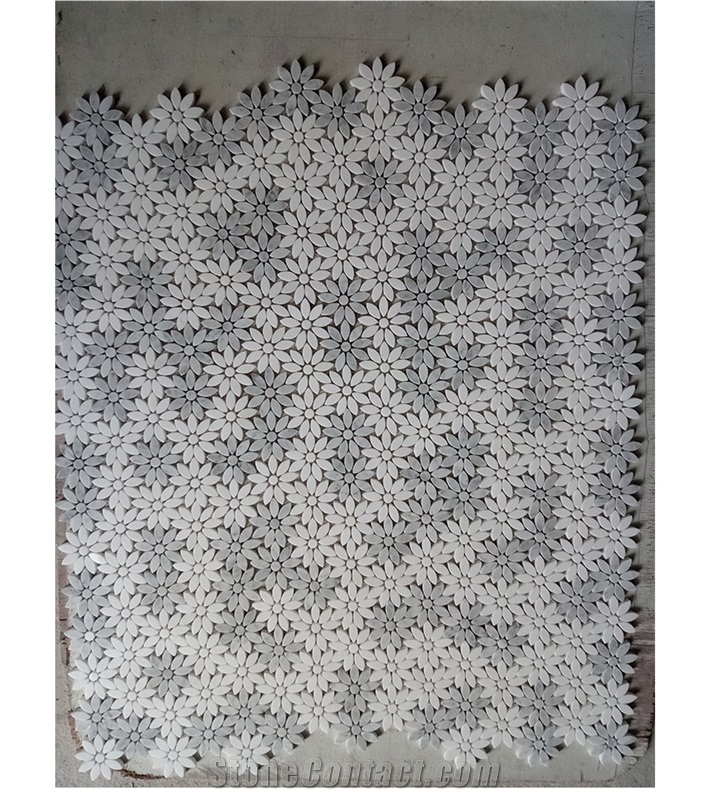 Carrara White Marble Daisy Flower Mosaic Art Tiles
