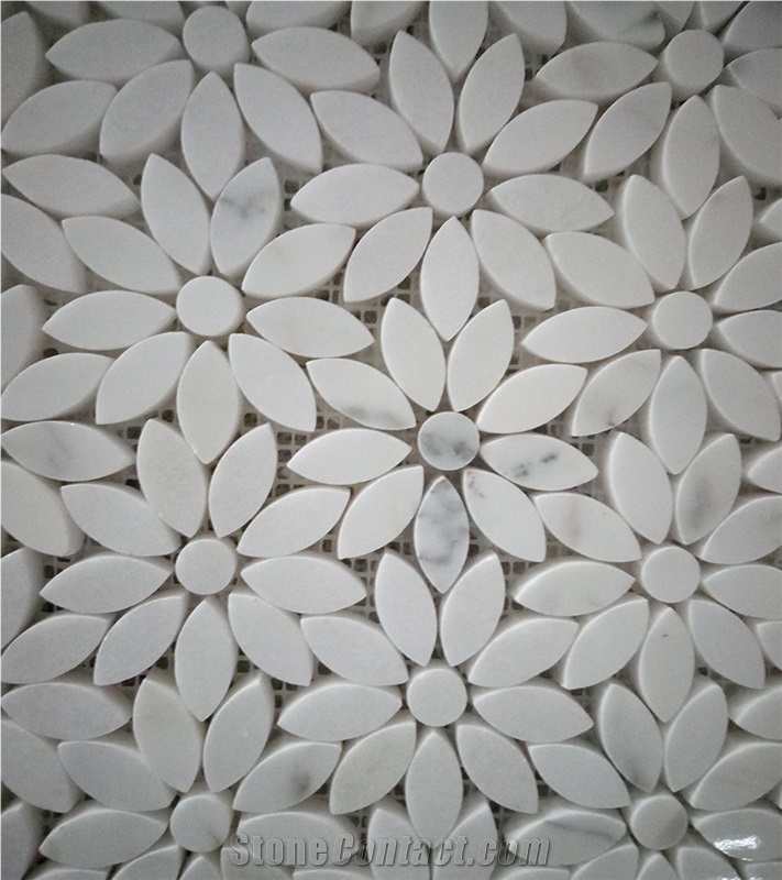 Carrara White Marble Daisy Flower Mosaic Art Tiles