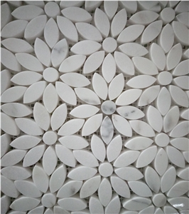 Carrara White Marble Daisy Flower Mosaic Art Tiles