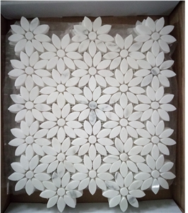 Carrara White Marble Daisy Flower Mosaic Art Tiles