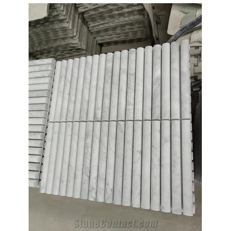 Carrara White Marble Honed 3D Flute Mosaic Tiles