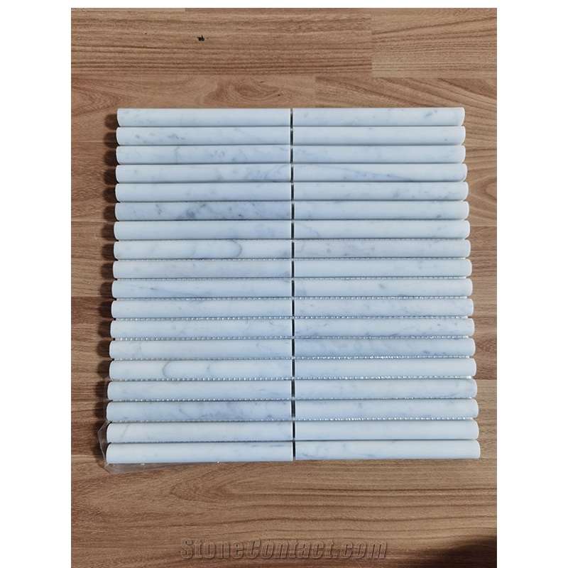 Carrara White Marble Honed 3D Flute Mosaic Tiles
