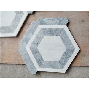 China Light Grey And White Large Hexagon Mosaic