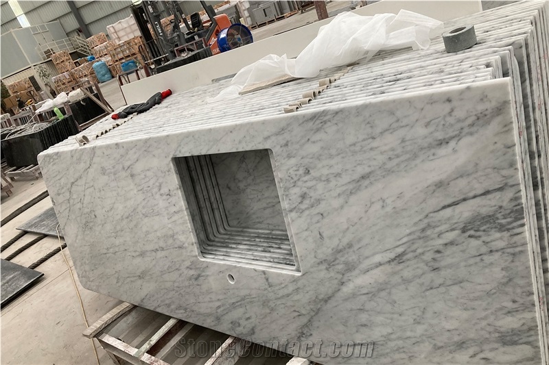 Custom Carrara White Marble Kitchen Countertop For Hotel