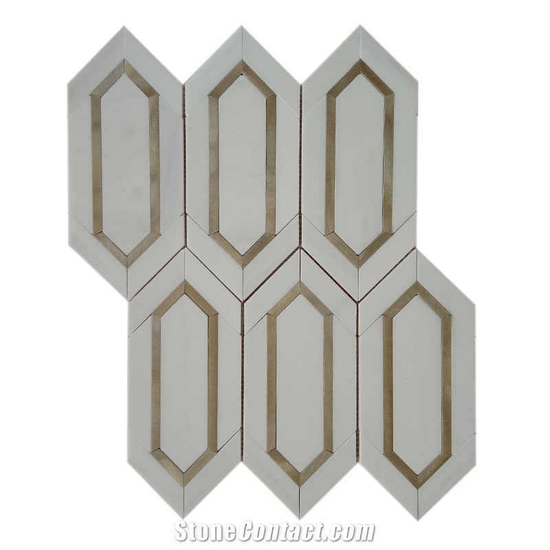 Dolomite White Marble And Metal Picket Mosaic Tile