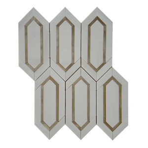 Dolomite White Marble And Metal Picket Mosaic Tile
