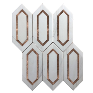 Dolomite White Marble And Metal Picket Mosaic Tile